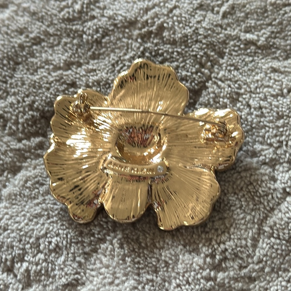 Anne Klein Gold Tone Purple Enamel Pansy Flower Brooch Pin Rhinestones Enamel - Picture 4 of 6